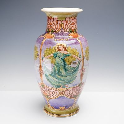Doulton Lambeth Art Nouveau Faience Vase, Featuring Ethereal Figures. This exquisite Doulton 