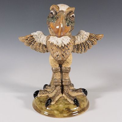 Andrew Hull Pottery Trial Stoneware Sculpture. A grotesque bird figure standing with both wings 