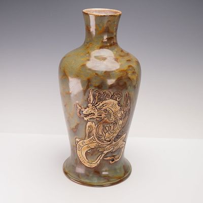 Cobridge by Andrew Hull Stoneware Trial Dragon Vase. Splendid stoneware trial vase relief 