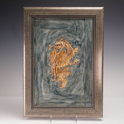 Cobridge Stoneware Framed Trial Dragon Plaque. A stoneware art plaque produced by Cobridge 