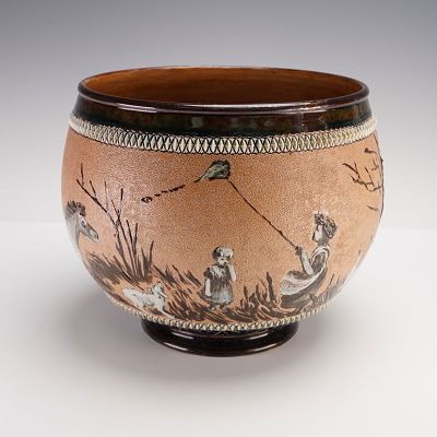 Doulton Lambeth by Hannah Barlow Stoneware Jardiniere. The stoneware jardiniere is finely 