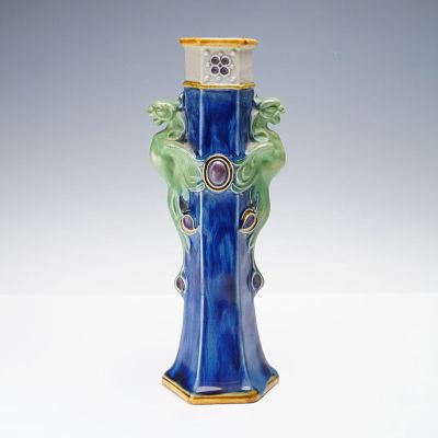 Doulton Lambeth by Francis C. Pope Stoneware Hexagonal Sleeve Vase. A hexagonal stoneware sleeve 