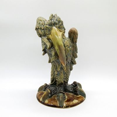 Cobridge Stoneware Bird Figure. Stoneware grotesque figural bottle of a bird with a long beak; 