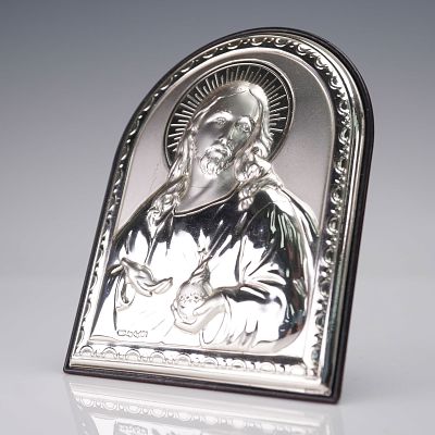 Silver-Plated Sacred Heart of Jesus Plaque. This silver-plated devotional plaque depicts the 