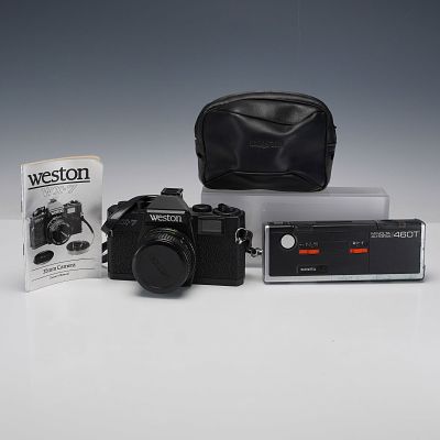2pc Weston WX7 35mm and Minolta Autopak 460T Cameras. This set includes a classic Weston WX7 