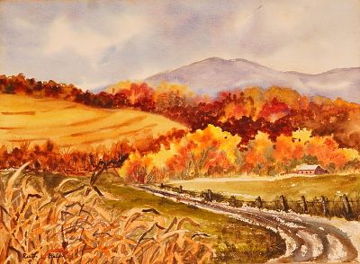 Ruth E. Belew, Watercolor on Paper Painting, Autumn Serenade, Signed. Original watercolor 