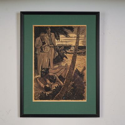 Wayne Hall Original Illustration for Pulp Story, The Pearl of Kinoo, Signed. Evocative original 