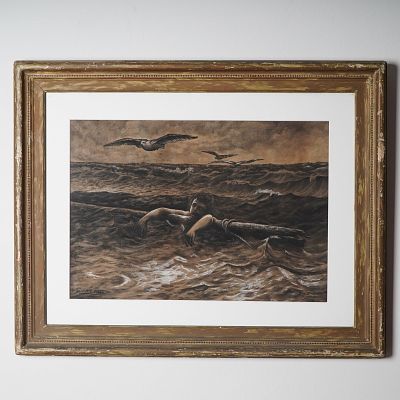 F. R. H. Nothe, Original Pastel on Paper after Emile Renouf Adrift, Signed. Stunning and 