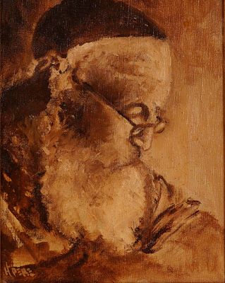 H. Pere, Judaica Oil Painting, Portrait of Bearded Rabbi Scholar, Signed. This expressive 