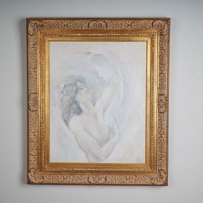 R. Cook, Original Oil on Canvas, Ethereal Embrace, Signed. An evocative and delicately rendered 