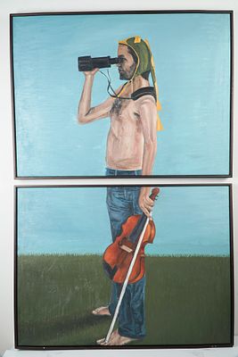 2pc David Teichner, Two-Piece Figurative Oil on Canvas Diptych - Signed. Expressive two-part oil 