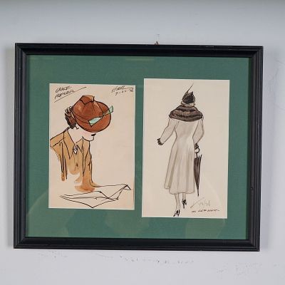 Wayne Hall Art Deco Era Fashion Illustration Studies, 1928–1936, Signed. Original ink and wash 