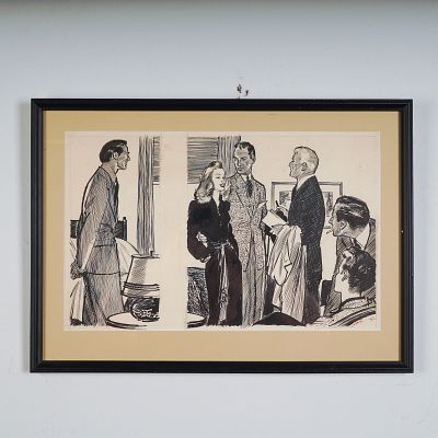Wayne Hall Original Illustration, Love Story Magazine, 1942, Signed. Original ink illustration 