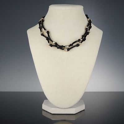 Tiffany & Co. Black Silk Cord Sterling Silver Knot Necklace. A Tiffany &amp; Co. necklace 