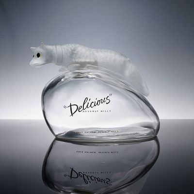 Gale Hayman for Giorgio Delicious Factice Perfume Bottle. Sculptural frosted-glass cat stopper 