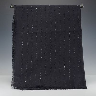 Armani Collection Cotton-Cashmere Black Beaded Scarf. A refined black scarf crafted from a soft 