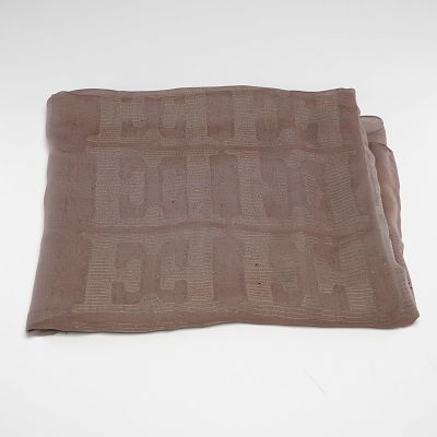 Escada Taupe Patterned Scarf. Taupe scarf woven from silk, viscose, and polyester with metallic 