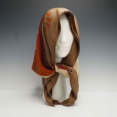 Genny Italy Ornate Indian Motif Silk Scarf. An Italian made woven silk scarf by Genny featuring 