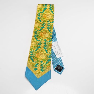 V2 by Versace Silk Necktie Baroque Pattern. V2 by Versace pure silk necktie featuring a vivid 