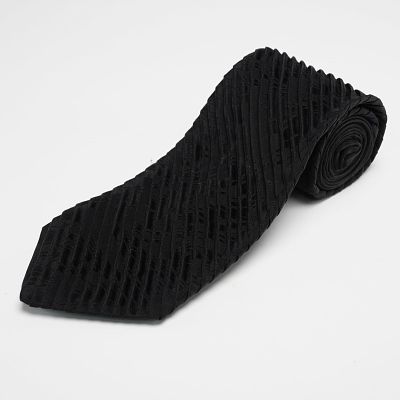 Chizzini Silk Necktie Black Textured Design. Chizzini silk necktie made in USA featuring a deep 