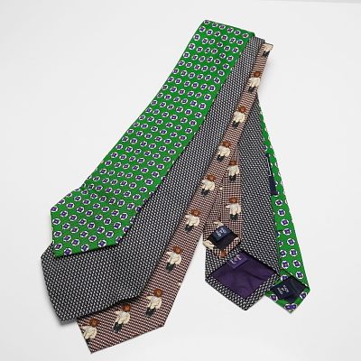 3pc Polo and Ralph Lauren Necktie Collection, Teddy Bear and Geo Designs. A collection of three 