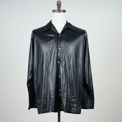 Versace Jeans Couture, Men's Black Shiny Long-Sleeve Shirt. A sleek black long-sleeve shirt by 