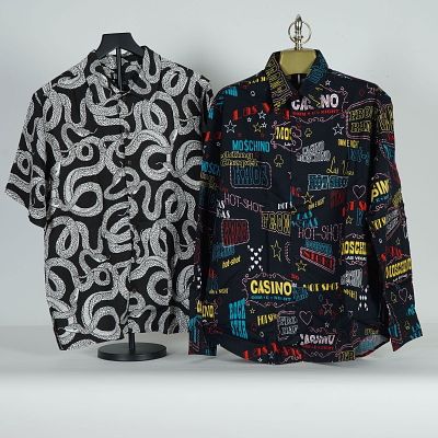 2pc Printed Shirts by Russell Park and Moschino Jeans. Two contemporary men's shirts comprising 