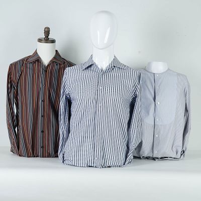 3pc Equilibrio & Dkny Men's Striped Shirts. Three striped, long sleeve button shirts , each 