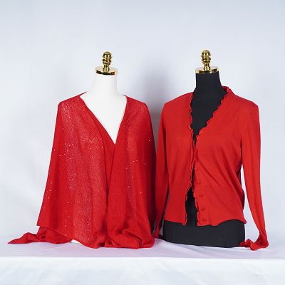 2pc Escada and St. John Evening Sweater Wrap and Jacket. Knitwear featuring a vibrant red Escada 