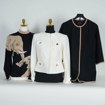 3pc Women Jackets and Sweaters, St. John, Anne Klein, and Talbots. A trio of refined women's 