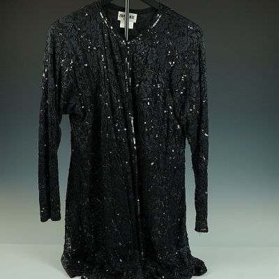 J.A. Brilliante Long Black Beaded Lace Evening Jacket. A dramatic longline evening jacket by 