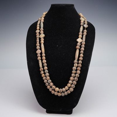 2pc African Batik Bone Bead Necklaces. A pair of African batik bone bead necklaces, each 