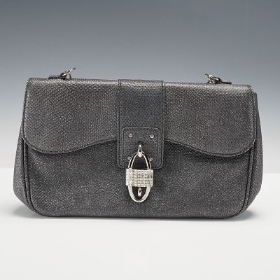 Salvatore Ferragamo Reptile Shoulder Bag with Rhinestone Accents. An elegant handbag crafted in 
