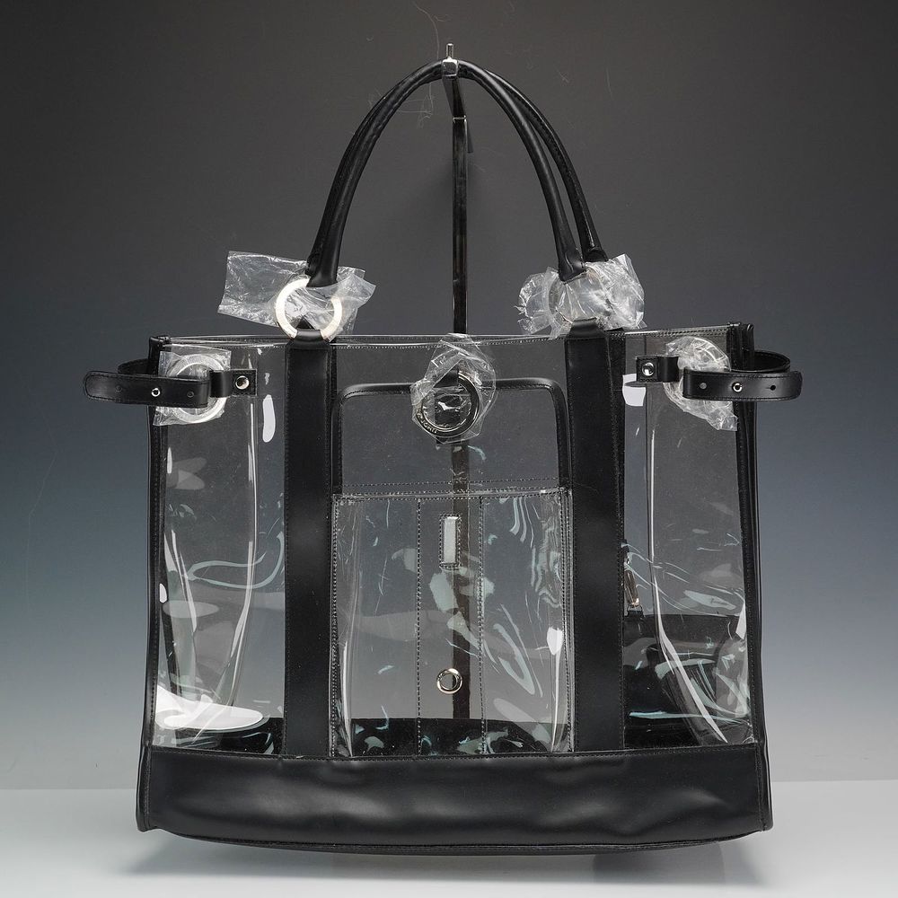 St. John's Clear Tote Bag with Black Leather Trim. This stylish and practical clear tote bag 
