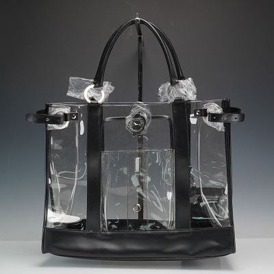 St. John's Clear Tote Bag with Black Leather Trim. This stylish and practical clear tote bag 