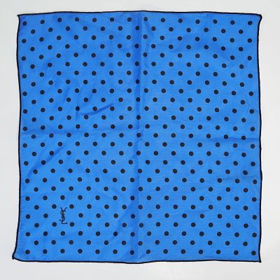 Yves Saint Laurent Silk Handkerchief, Blue Polka Dot. This Yves Saint Laurent handkerchief is 