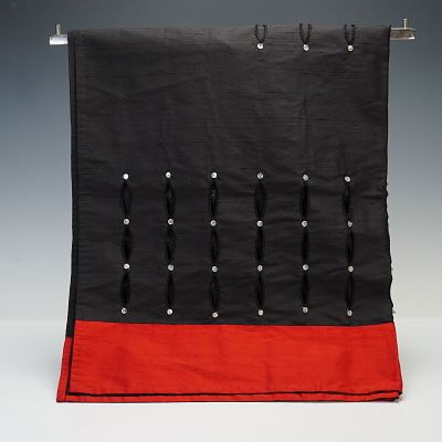 Escada Black and Red Silk Beaded Scarf. A luxurious scarf crafted from fine silk in a striking 