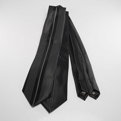 2pc Thierry Mugler Men's Neckties. Pair of black neckties featuring diagonal stripe patterns in 