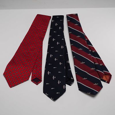 3pc Necktie Collection, Bert Pulitzer, RAF, Charing Cross. Set of three neckties including a red 