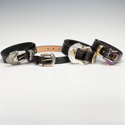 4pc European Leather Belts. A group of four European design leather belts in black, including 