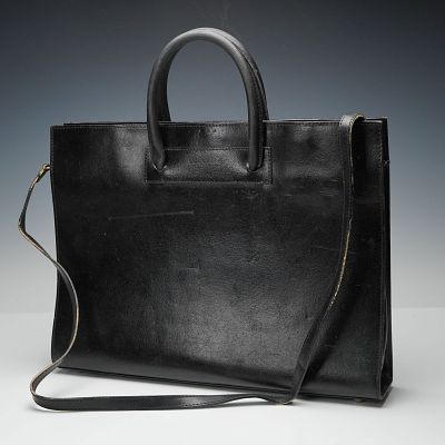 Pratesi Italian Black Leather Briefcase. Briefcase crafted in Florence, featuring a structured 