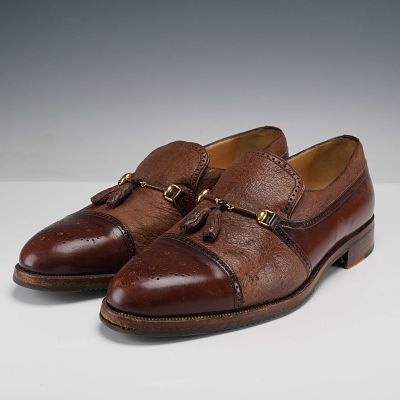Moreschi Peccary Leather Men's Loafers. A distinguished pair featuring gold-tone bit accents and 