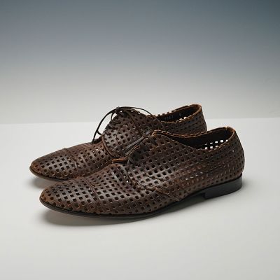 Pair of Dolce & Gabbana Brown Perforated Leather Derby Men's Shoes. A pair of Dolce &amp; 
