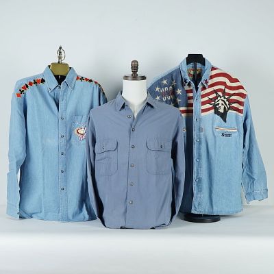3pc Billy Martin's, Shooter, & Copa Banana Denim and Western Shirts. Three men's 