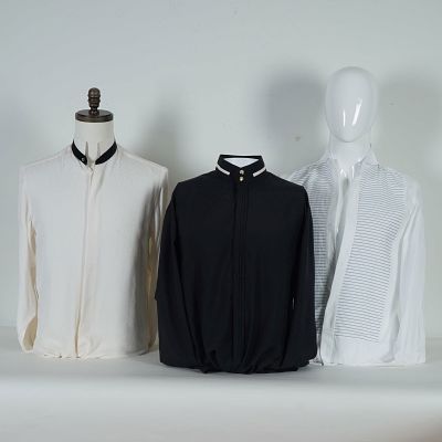 3pc Brioni, Xacus, and Bernini Couture Men Mandarin-Collar Shirts. A group of three refined 