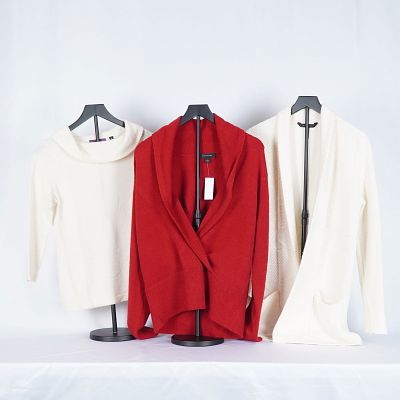 3pc Women's Knitwear, Sweaters and Sweater Jacket. Women's knitwear grouping including a cream 