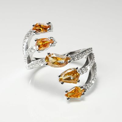 18k White Gold 1.48ctw Orange-Yellow Diamond & 0.39ctw White Diamond Ring. This exquisite ring 