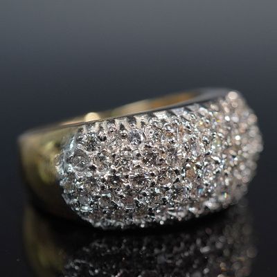Gold and Diamond Dome Ring. This 14kt gold ring features a total of approximately 2.01 carats of 