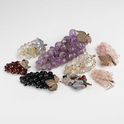 8pc Group of Semi-Precious Stone Grape Clusters, Miniature to Large. Sculptures crafted from 