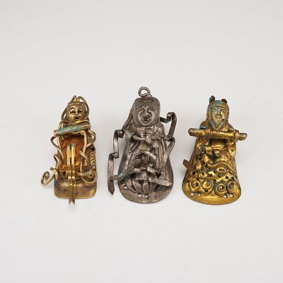 3pc Stylized Cast Metal Figural Amulets. Set of three cast metal figural amulets, each featuring 